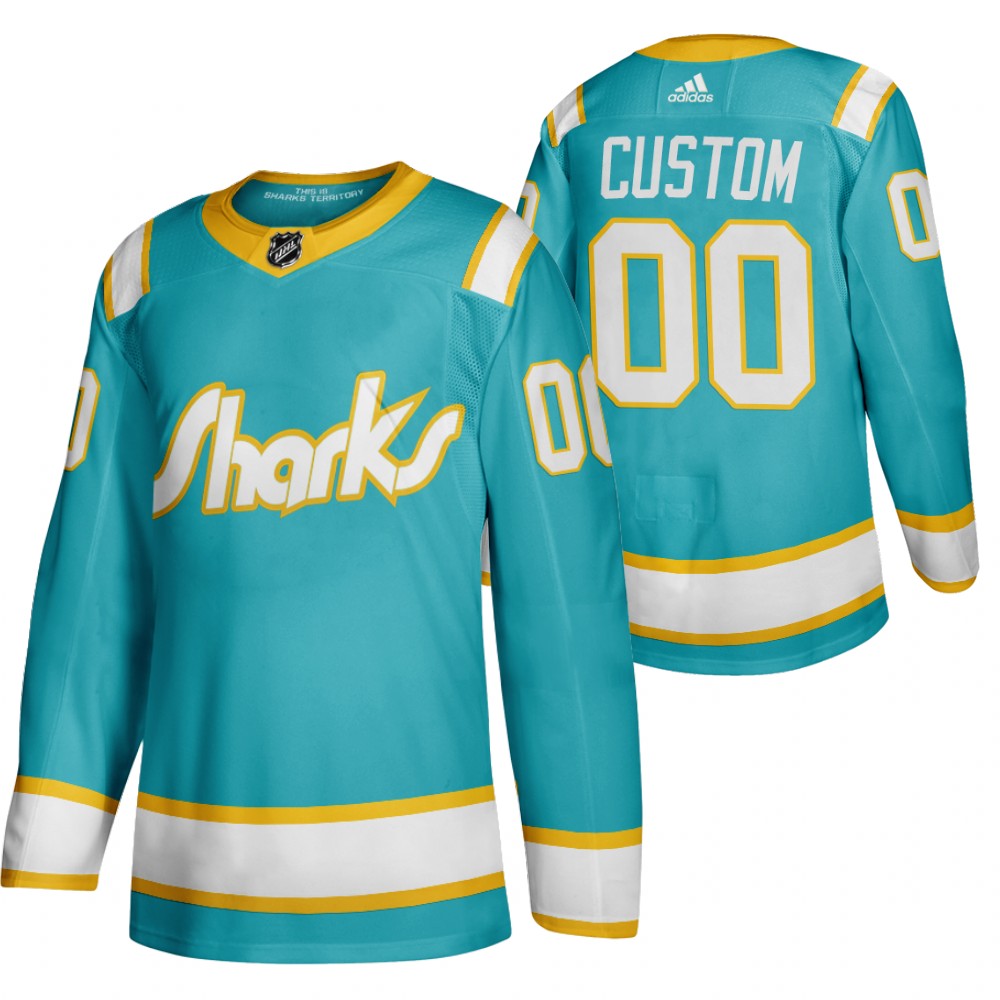 San Jose Sharks Custom Men Adidas 2020 Throwback Authentic Player NHL Jersey Teal